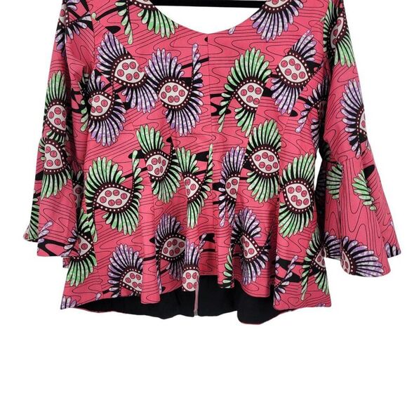 Handmade African Print Bell Sleeve Top Blazer Sz M Beaded Colorful Flattering - Picture 9 of 10